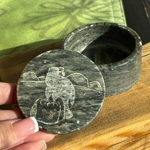 Stone Trinket Box with Eagle/Raven Design
